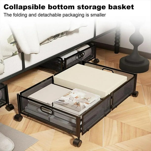 Contenedores de Almacenamiento para Edredones Debajo de la Cama, Cajón de Hierro con Ruedas de Gran Capacidad para Ropa, Mantas, Organizador de Zapatos Plegable, Color Negro