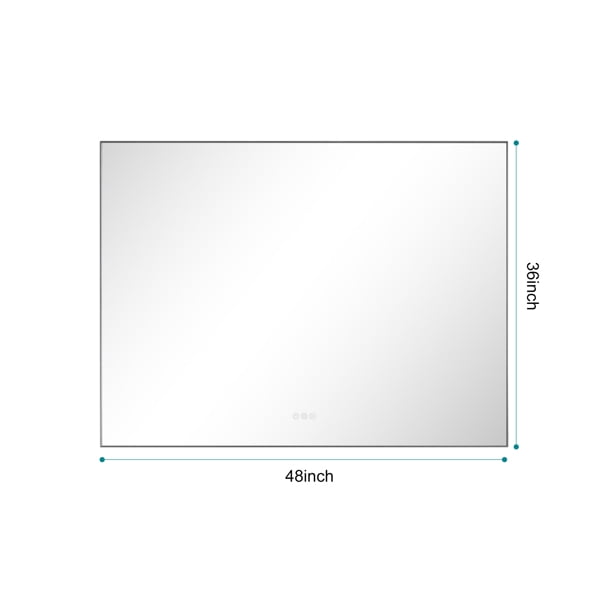 48x36 Inch LED Backlit Bathroom Mirror with Metal Frame, Wall Mounted Vanity Mirror with Smart Touch Button, Anti-Fog, Memory Function, 3 Colors, Stepless Dimmable Makeup Mirror