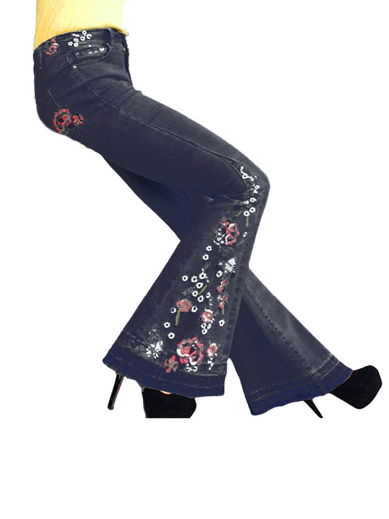 denim floral casual pants