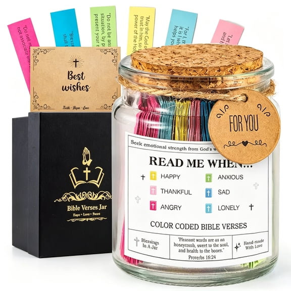 Bible Verse Jar Inspirational Daily Scripture Prayer Jar with Motivational Labels for Christian Women Mom Daughter Gifts for Encouragement