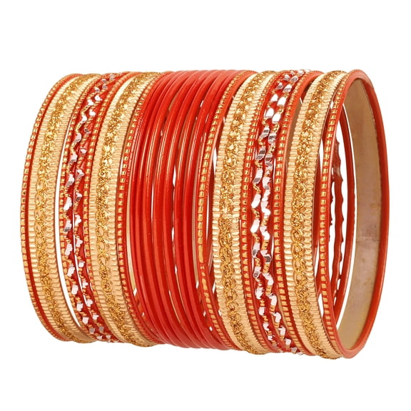 Sunsoul By Touchstone "Colorful 2 Dozen Bangle Collection" Indian Bollywood Alloy Metal Textured Carrot Orange Designer Jewelry Bangle Bracelets Set Of 24. In Antique Gold Tone For Women