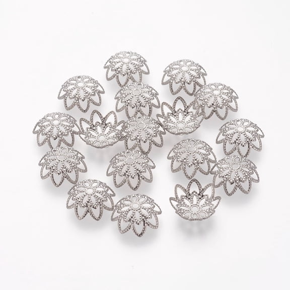 20 pc Non-Tarnish Multi-Petal 304 Stainless Steel Flower Bead Caps Fancy Bead Caps Stainless Steel color 10x4mm Hole: 1.2mm