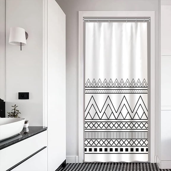 Black and White Shower Curtain, Boho Minimalist Black Striped Shower Curtain for Bathroom Modern Farmhouse Geometric Shower Curtain with Hooks, 72x72 Inch