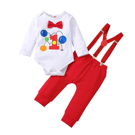 

Kids Baby Boys Cartoon Long Sleeve Bowknot Romper Tops Gentleman Suspender Pants Outfit Set