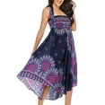 thumbnail image 2 of SWSMCLT Women's Summer Flowy Dress Hippie Indian Gypsy High Waist Long Skirts Boho Skirt Bohemian Maxi Floral Printed Tie Front Dresses Elastic Waist Navy One Size, 2 of 5
