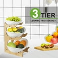 thumbnail image 4 of JieC 3 Tier Ceramic Fruit Basket with Bamboo Wood StandVegetable Fruit Bowl for Kitchen Counter, Green, 4 of 9