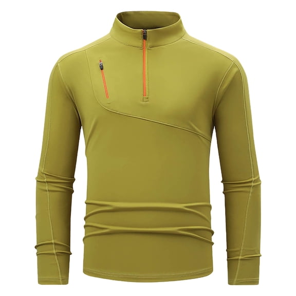 Maean Men Athletic Shirts Quarter Zipper Long Sleeve Breathable Workout Gym Running Shirts M-4XL