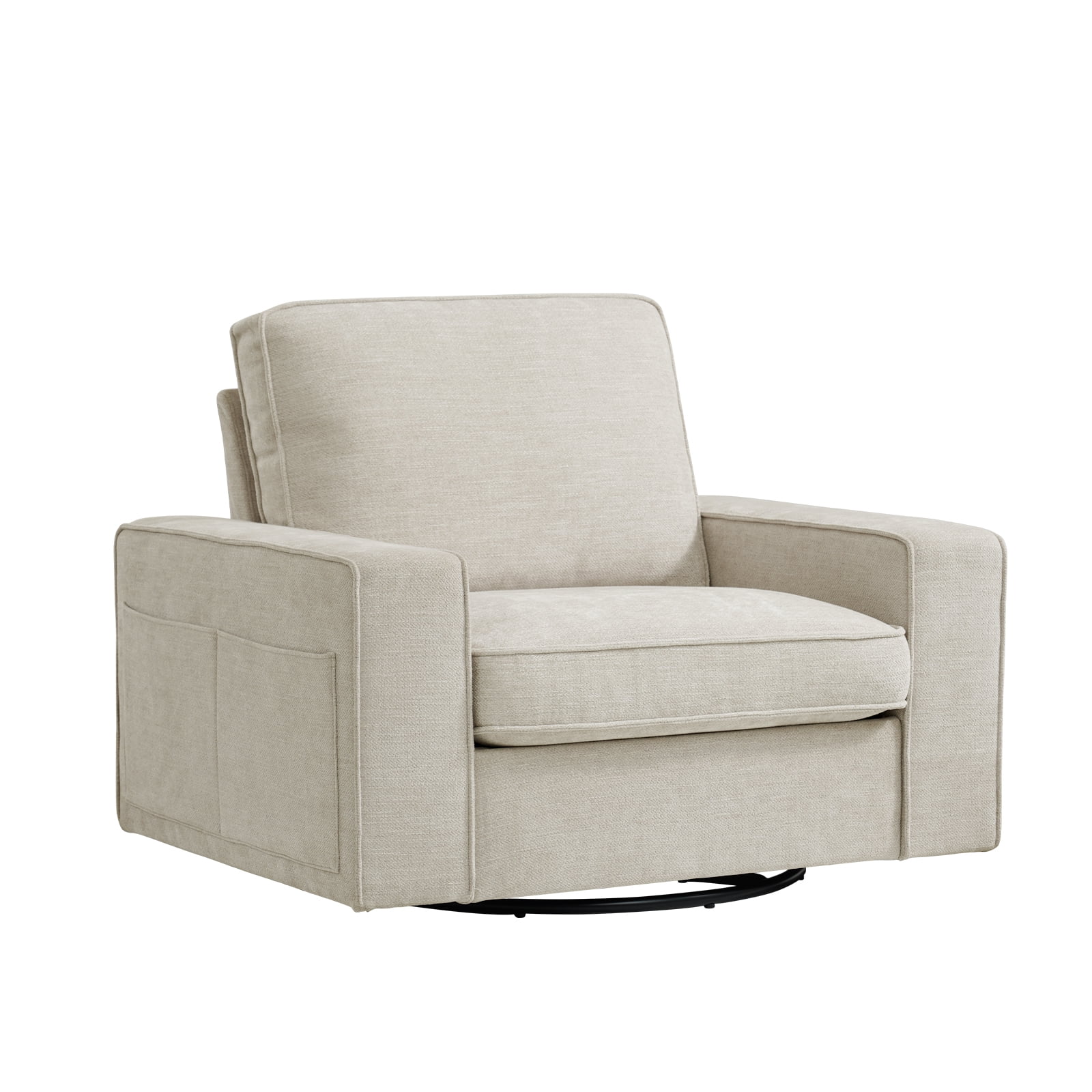 INGALIK Swivel Accent Chair, 40.2"W Oversize Chenille Accent Armchair with Storage Bag, Modern Comfortable Chair for Living Room, Bedroom, Beige