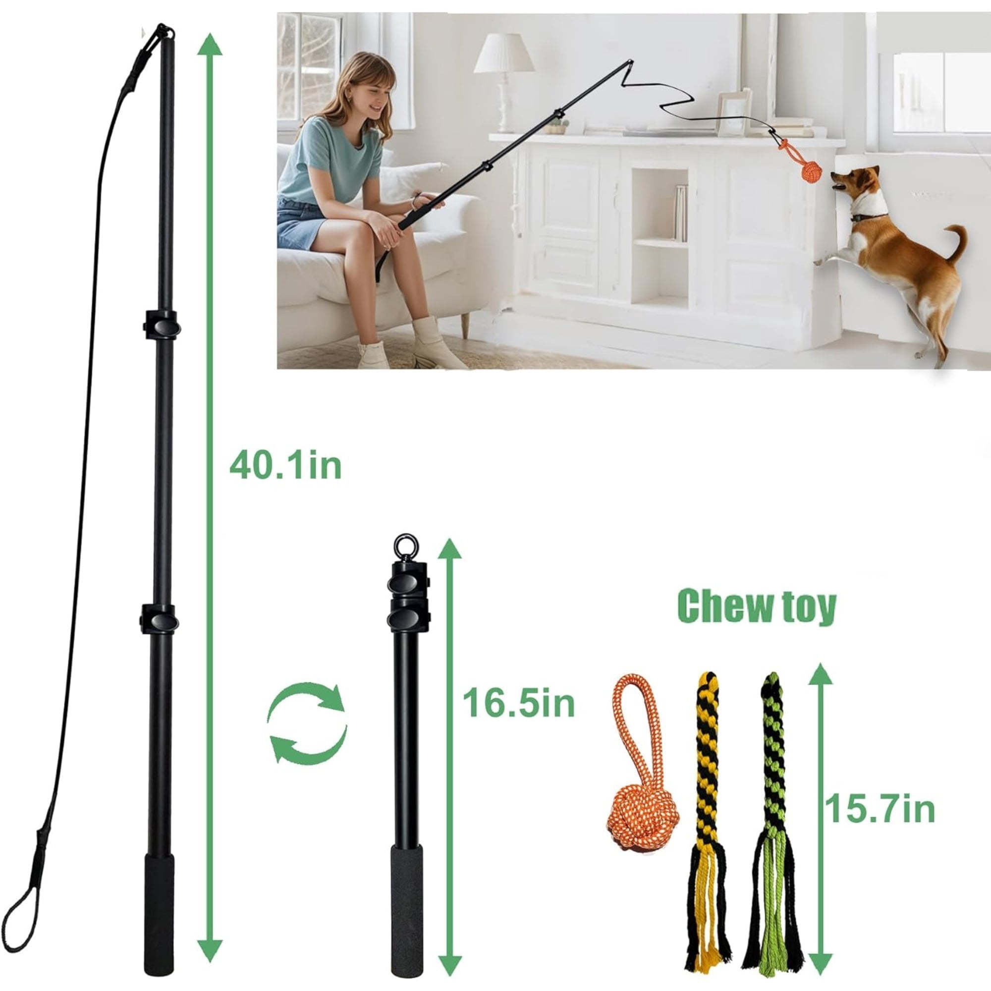 Becare pet  Heavy Duty Flirt Pole for Large Medium Small Dogs, Extendable Aluminum Alloy Dog Teaser Wand, Interactive Outdoor Training Exercise Toy
