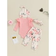 thumbnail image 3 of Jxzom Hello I'm New Here Baby Clothes Set Newborn Ruffle Ribbed Romper Top Floral Shorts Set Little Coming Home Spring Outfit, 3 of 8
