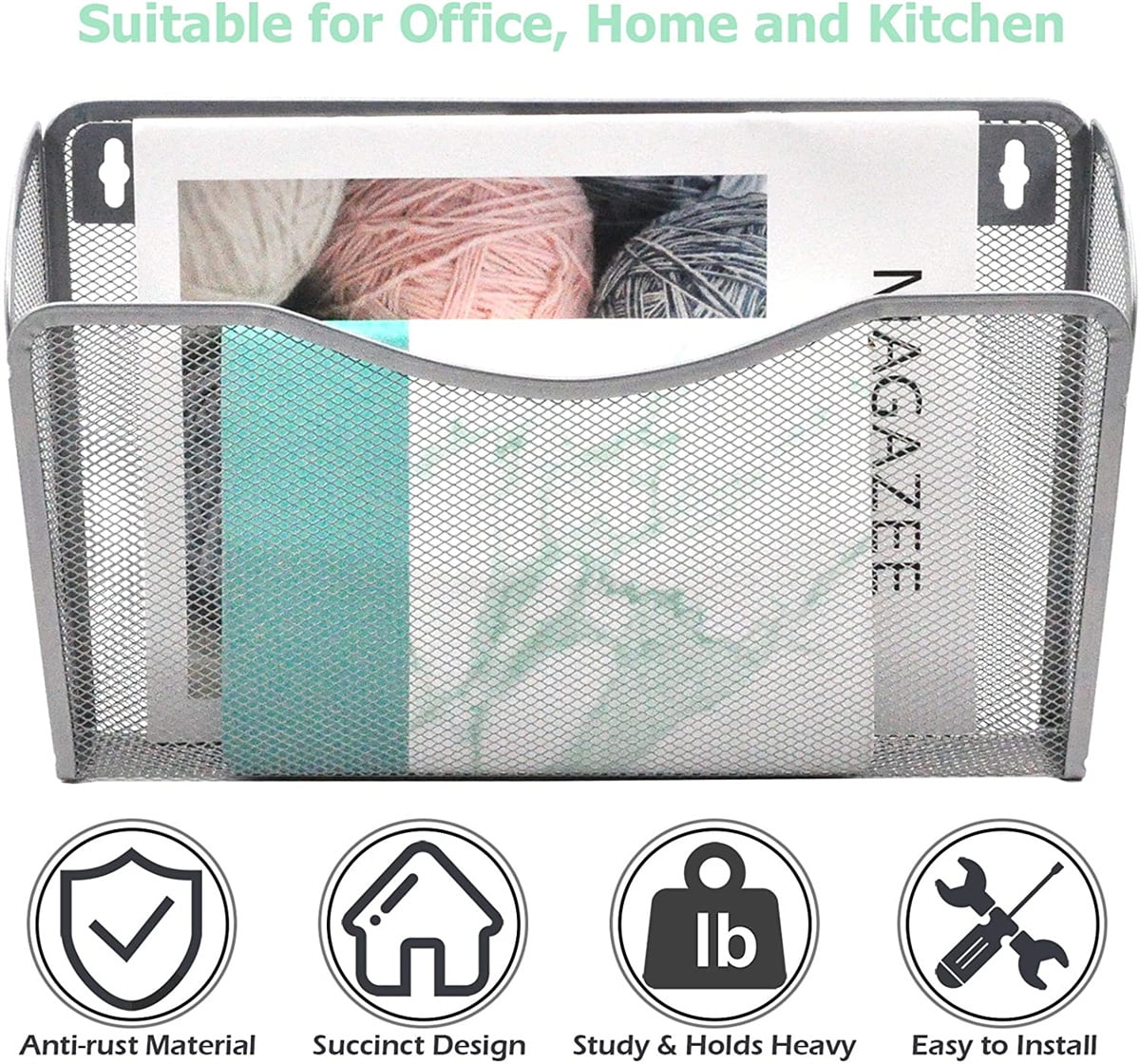Paper Storage Letter Shelf,Hanging File Organiser,Mesh Storage Magazine Holder,Wall Mounted Magazine File Rack,Office Wall Shelves for School Paper, Document, Mails, Newspapers, Letter, Office