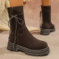 thumbnail image 6 of Dasayo Brown Booties for Women Chunky Wide Width Mid-Calf Side Zip Lace up Snow Boots Women's Shoes 43, 6 of 9
