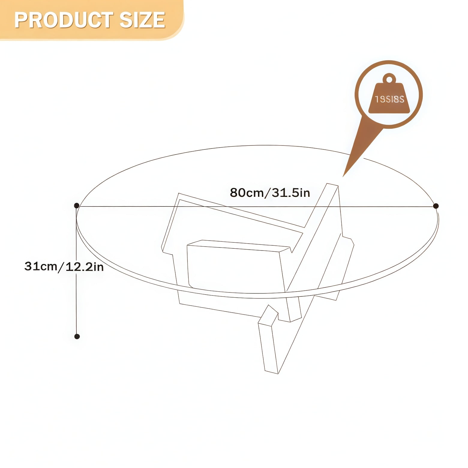 Round Modern Coffee Table for Living Room, Coffee Tables for Living Room with Glass Top and Cross Solid Wood Legs, Multifunctional Low Table for Apartment, Bedroom(Brown,80 * 80 * 31cm)