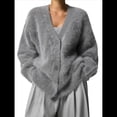 thumbnail image 3 of Cárdigan de Mujer, Suéter de Larga, Cárdigan con Botones y Cuello en V, Prenda de Punto de Moda. Gris Oscuro S, 3 of 8