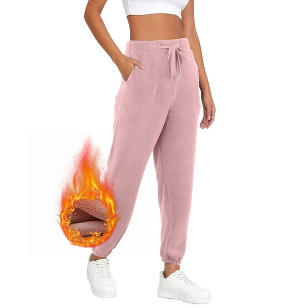 Gibobby pantalones anchos mujer pantalones de chandal de lana para mujer pantalones de algodon exteriores gruesos de otono e invierno mallas de lana