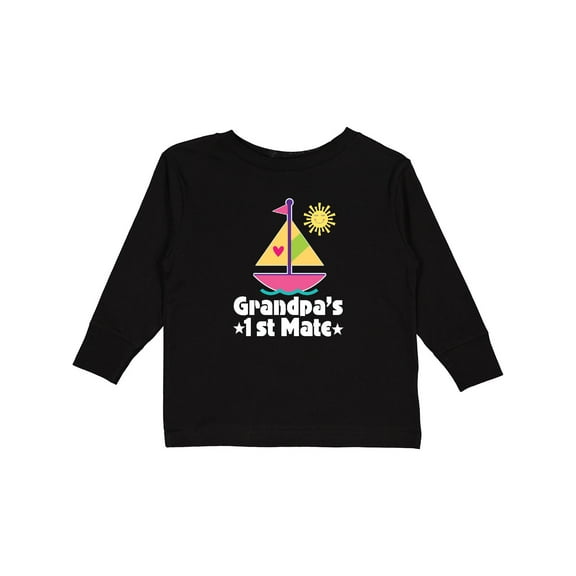 Inktastic Grandpas First Mate Girls Pink Sailboat Girls Long Sleeve Toddler T-Shirt