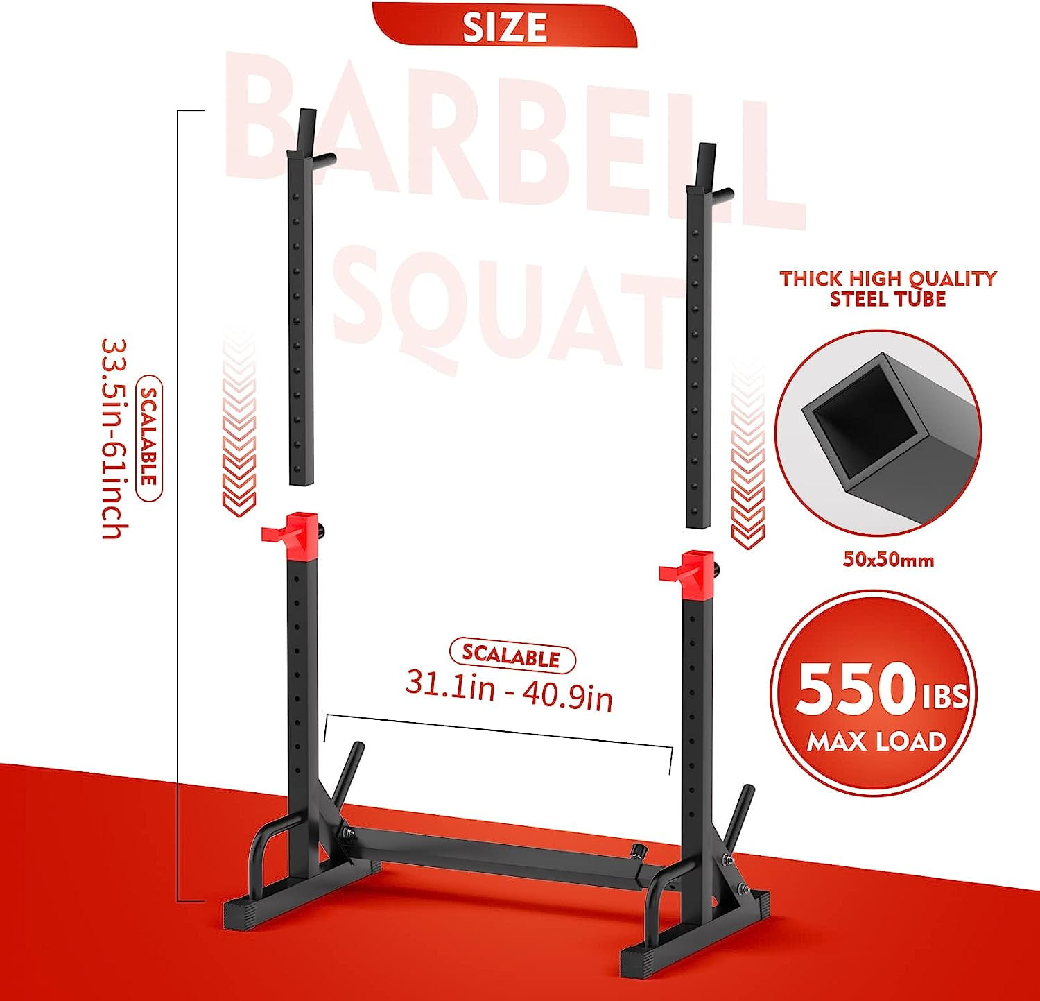 FONBEAR Adjustable Squat Rack, 550 LBS Max Load Squat Rack Stand Multi-Function Weight Lifting Home Gym