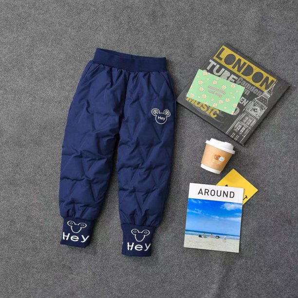 Pantalones de plumón de color sólido para niños, impermeables, desechables, para niños y niñas, pantalones cálidos y gruesos de plumón de pato blanco