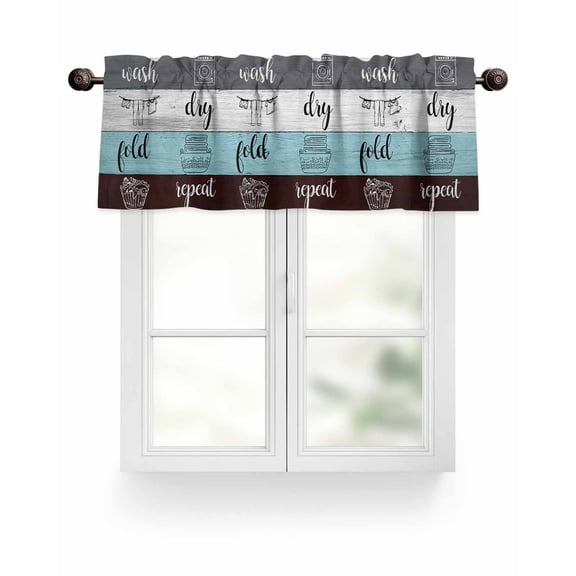 Laundry Room Quote Kitchen Valances for Windows Blue White Wood Texture Valance Curtains for Kitchen /Living Room/Bedroom/ Bathroom Decor, 42"x12 " ,Rod Pocket 1 Panel,