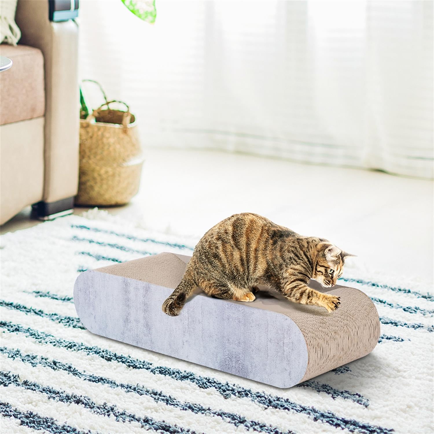 Pefilos 19" Cardboard Cat Scratcher Bed, Cat Scratch Pad House, Recyclable Corrugated Cat Scratching Toy, Stable and Durable, Beige Pefilos 19" Cardboard Cat Scratcher Bed, Cat Scratch Pad House, Recyclable Corrugated Cat Scratching Toy, Stable and Durable, Beige