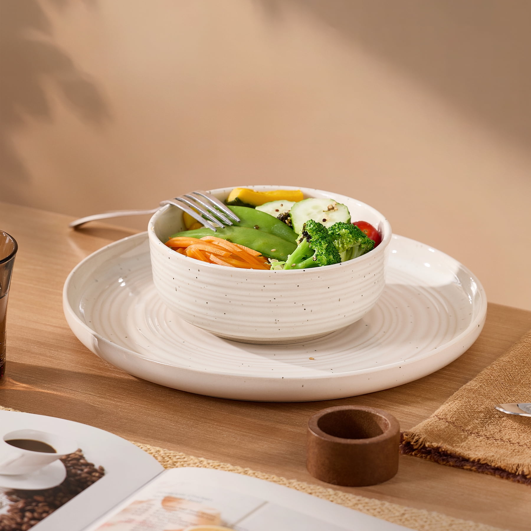 Famiware Constellatio Stoneware Dinnerware Sets, 12-Piece Dish Set, Beige