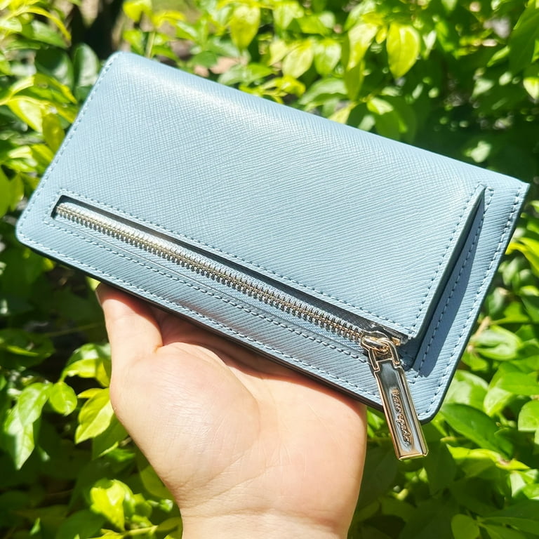 Kate Spade Madison Large Slim Bifold Wallet Polished Blue Saffiano Leather
