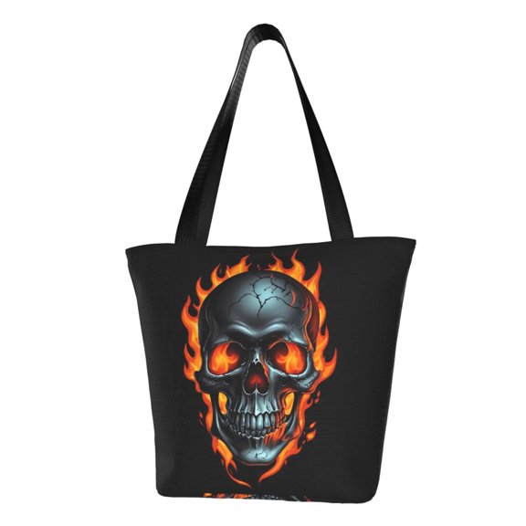Defioc Flame Metal Skull Print Tote Bag for Women,Shoulder Bag with Zipper Casual Tote's Handbag Big Capacity Shoulder Bag with Inner Pocket Fit for Shopping,Office,Travel
