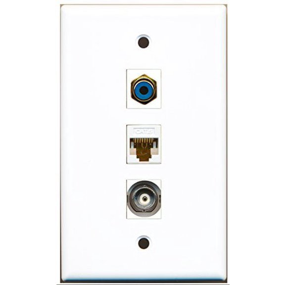 RiteAV - 1 Port RCA Blue and 1 Port BNC and 1 Port Cat6 Ethernet White Wall Plate