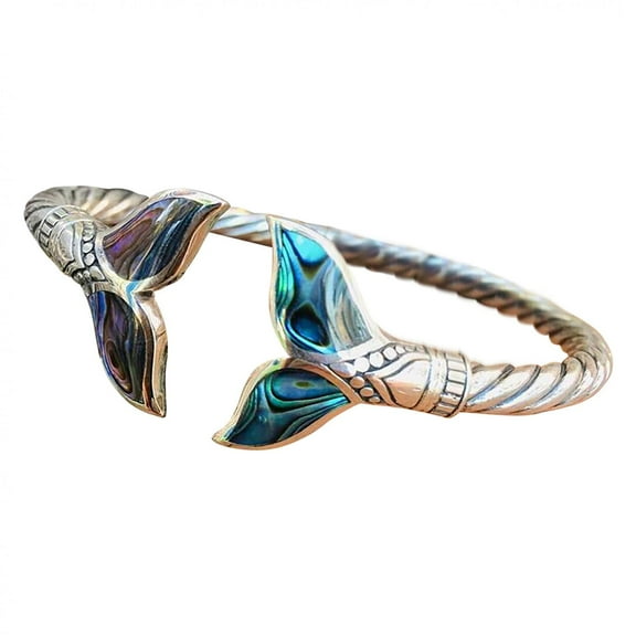 SDJMa Women's Silver Bracelet, Abalone Shell and Mermaid Tail Bangle Bracelet, Adjustable Open Hand Chain for Women Girls, Gift for Women Best Friend