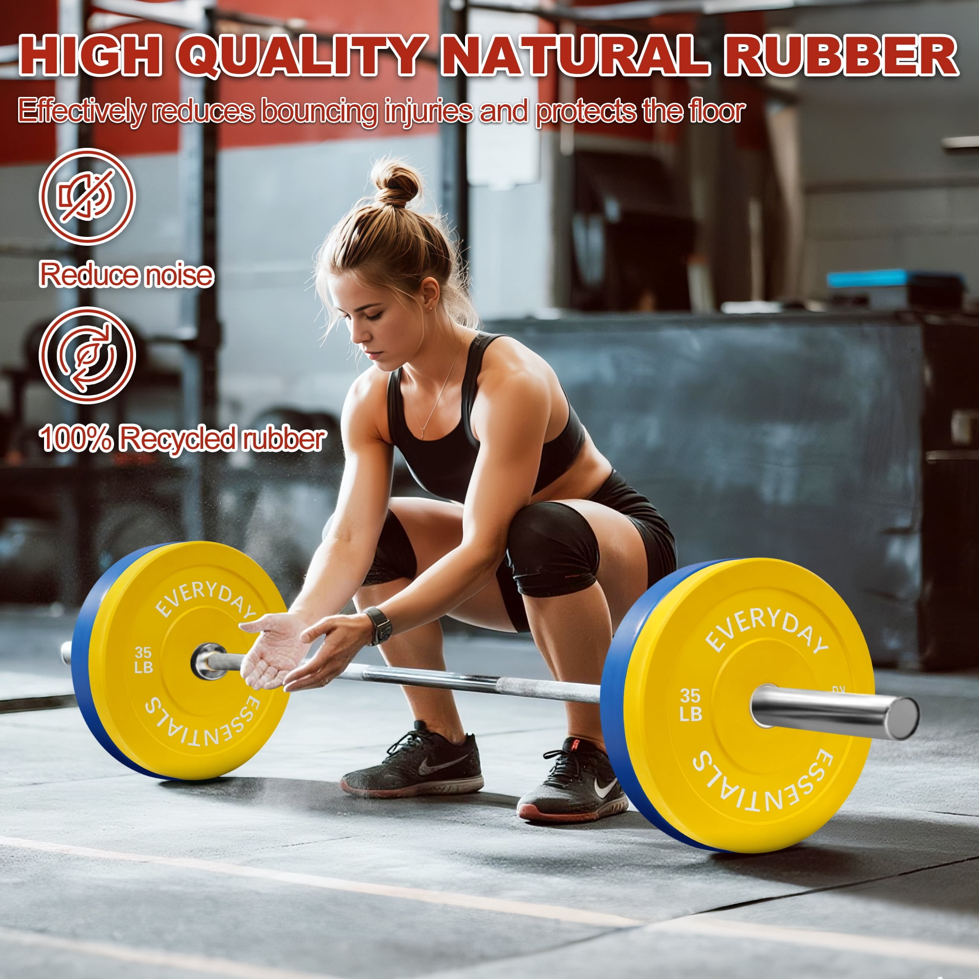 FlexWave 2-Inch Olympic Bumper Weight Plate Set，with Steel Hub, Multicolored, Multiple Sizes, for Strength Training & Home Gym