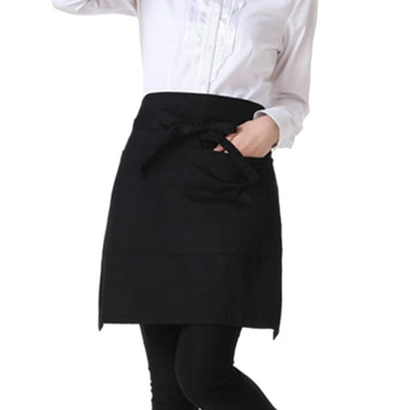 

Yesbay Solid Color Half-Length Short Waist Pockets Restaurant Cooking Chef Waiter Apron Black