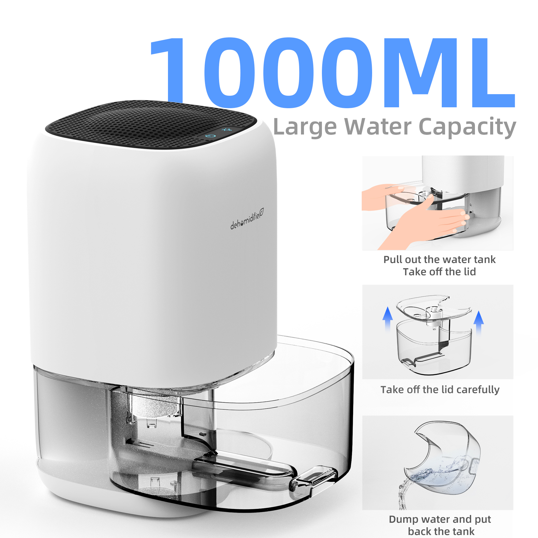 KLOUDIC Dehumidifier Portable and Ultra Quiet with Automatic Defrosting for Home 1000ML(2200 Cubic Feet) - image 4 of 8