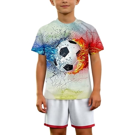 Likimi Toddler Girls Boys T Shirt Short Sleeve Crew Neck Soccer Ball Print For Everyday Wear Comfortable Tee White Size 5-6 Years