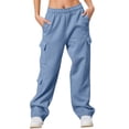 thumbnail image 2 of Cargo Sweatpants for Women 2026 Fall Winter Elastic High Waist Wide Straight Leg Casual Loose Sweat Pants with Pockets, 2 of 8