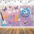 thumbnail image 2 of Music Theme Birthday Party Backdrop Photography Background in My Birthday Era Banner for Girl Birthday Party Baby Shower Cake Table Decorations Singer Happy Birthday Banner, 2 of 9