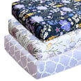 thumbnail image 1 of Sábanas ajustables AMROSE, paquete de 3 unidades, 71 x 132 cm, diseño floral suave para cuna, 1 of 7