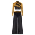 thumbnail image 4 of Aislor Girls 2 Piece Dance Outfits Sparkly Sequin Rhinestone Crop Top with Split Sides Flowy Pants Set Gold 16, 4 of 7