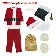 Men's Santa Claus Costume 11PCS. Christmas Velvet Adult Deluxe Santa Suit -M