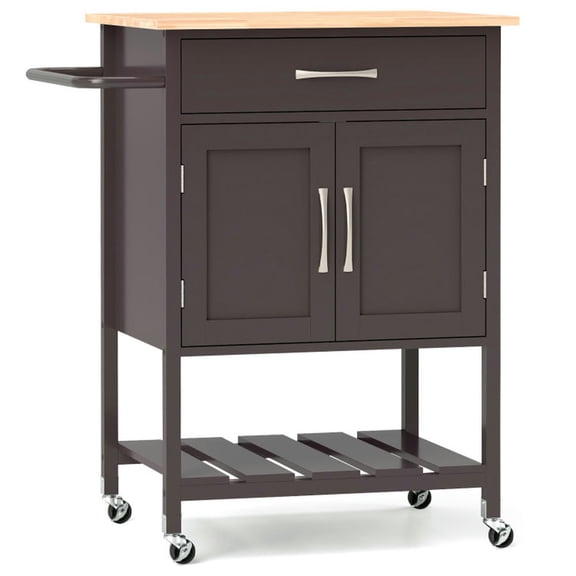 YYAo Kitchen Islands Carts,Rolling Kitchen Island Cart with Drawer and Towel Rack-Brown