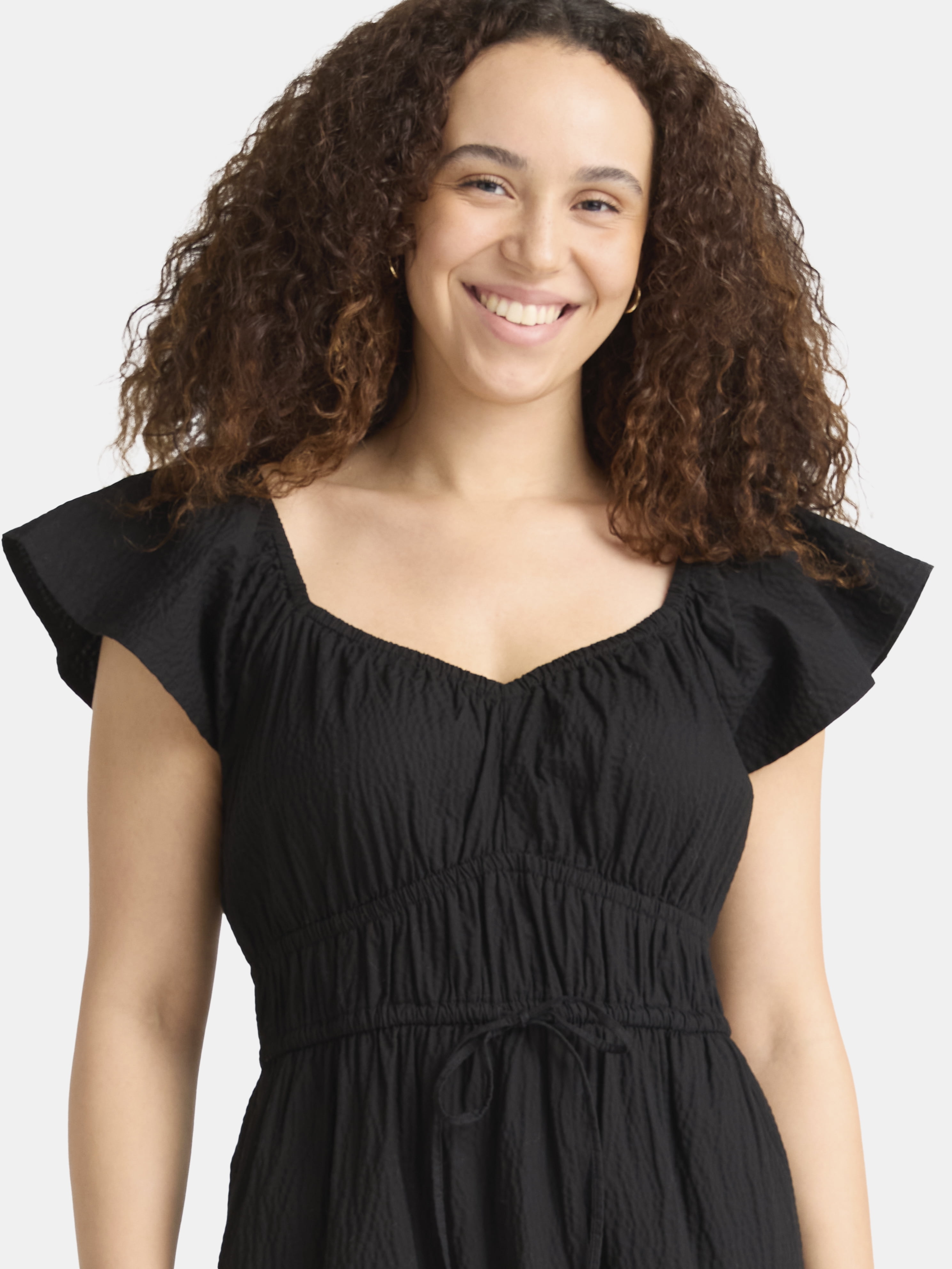 Time and Tru Women's Sweetheart Mini Dress with Flutter Sleeves, Sizes XS-3XL