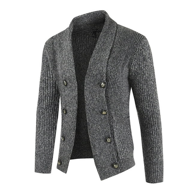 WREESH Homme Décontracté Uni Cardigan en Tricot à Manches Longues Col Rabattu Veste Chandail Ajustée