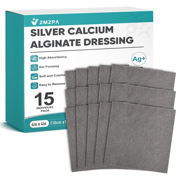 Apósito para heridas ZMZPA de alginato de calcio con plata 10 x 10 cm, 15 piezas