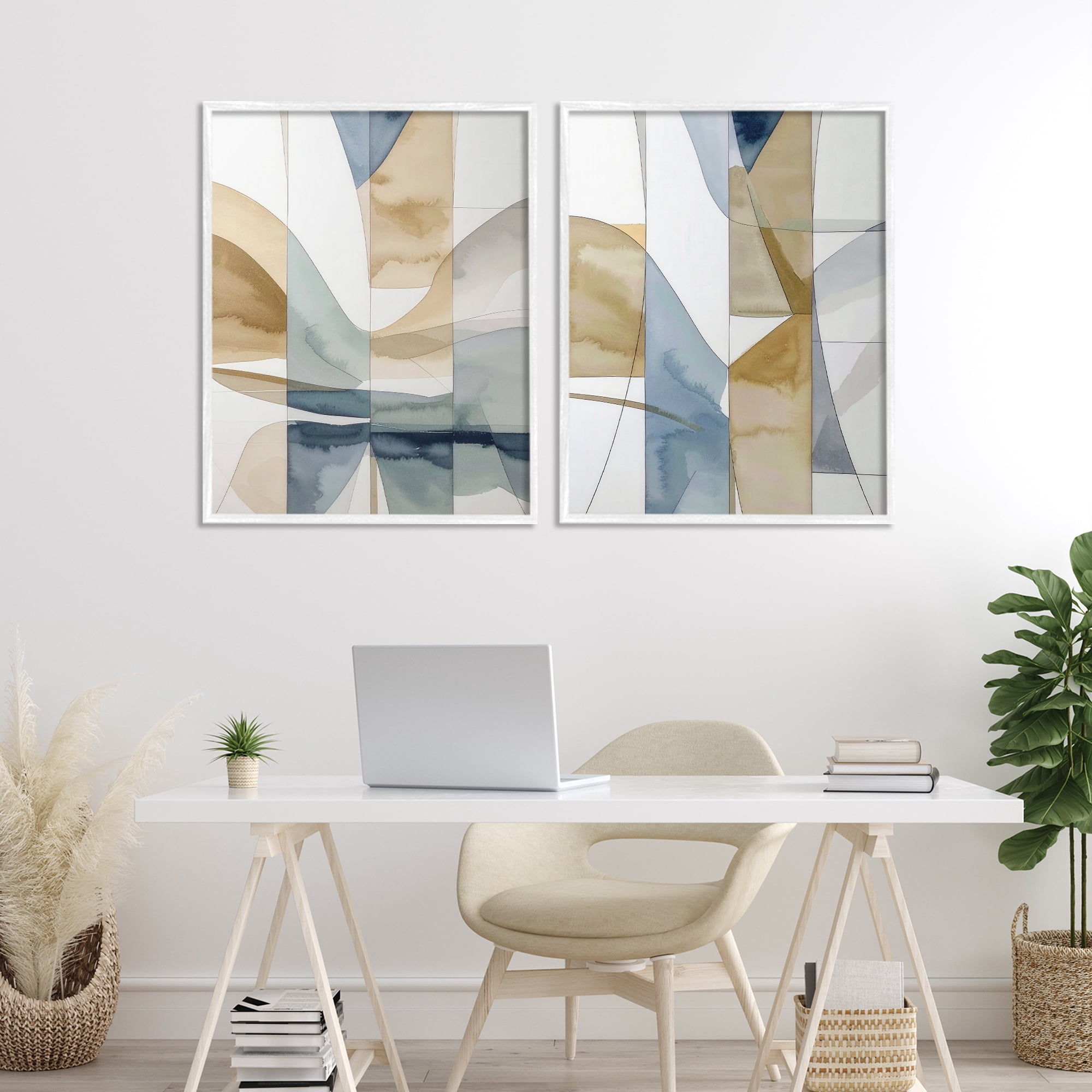 Stupell Industries Balanced Geographic Abstract 2 Piece White Framed Giclee Art Set, design by Alonza Saunders