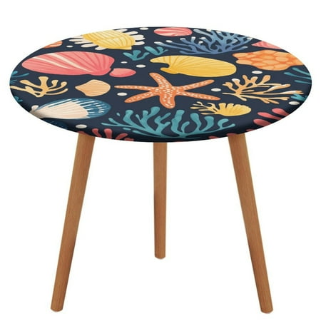 

Conch Starfish Shell (50) Pattern Round Tablecloth Waterproof Elastic Table Clothes for Dining Table Cute Desk Decor Protector Cover