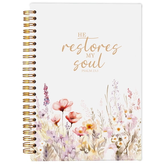 Spiral Notebook with Christian Themes, Floral Prayer Journal for Bible Study, Lined Writing Notebook for Women, Compact 5.5x8.3 Inch Size, beige