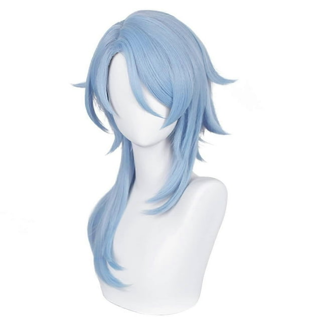 Light Blue Ayato Kamisato Cosplay Wig for Genshin Impact Long Fluffy Anime Wig for Halloween Party with Wig Cap