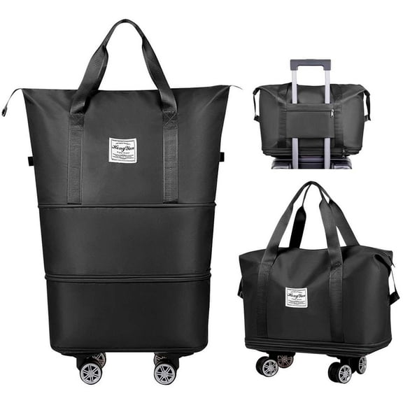 Deago Large Capacity Travel Rolling Duffel Bag Expandable Foldable Carry On Luggage with Wheels Waterproof Large Weekend Bag for Men Women (Black)