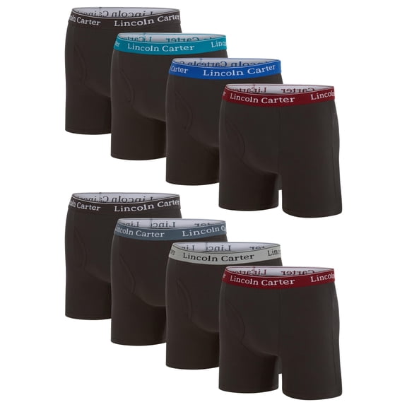 LINCOLN CARTER Mens Underwear Boxer Briefs - Breathable Anti Chafing Performance Boxers for Men Pack of 8 - Soft Cooling Tagless, Black/Assorted Color Waistbands/S