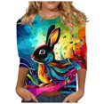 thumbnail image 3 of BiZtdJrK Women's 3/4 Sleeve Shirts Easter Eggs Graphic Tees Shirt Casual Round Neck Pullover Blouses Cute Rabbit Print Tunic Tops Multicolor L, 3 of 6