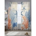 thumbnail image 2 of Summer Ocean Sheer Curtains 2 Panels Set Vintage Nautical Sea Watercolor Orange Blue Starfish Corals Sheer Window Curtains Light Filtering Rod Pocket Voile Drapes for Bedroom Living Room 52"X96", 2 of 8